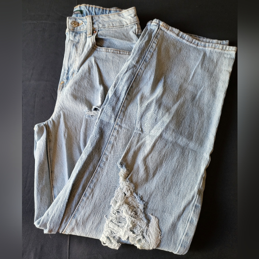 Wild Fable Highest Rise Blue Baggy Distressed Straight Jeans Womens Size 0